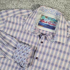 Robert Graham Mens Cotton Plaid Button Up Shirt Size XL Flip Cuff Classic Office